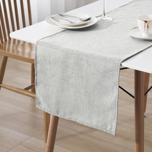 Decomira Tischläufer wasserabweisend Leinen-Optik - Fleckschutz, abwaschbar - Als Garten-Tischdecke Outdoor für Esstisch - Grau - 40x300 cm