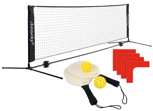 Aoneky Tragbares Pickleball-Set mit Netz, 2 Paddeln, Bällen und Linienmarkierungen, komplettes Hinterhof-Set für Einzel-/Doppel-, Anfänger und Familien, einfache Einrichtung für Auffahrt, Park, Indoor