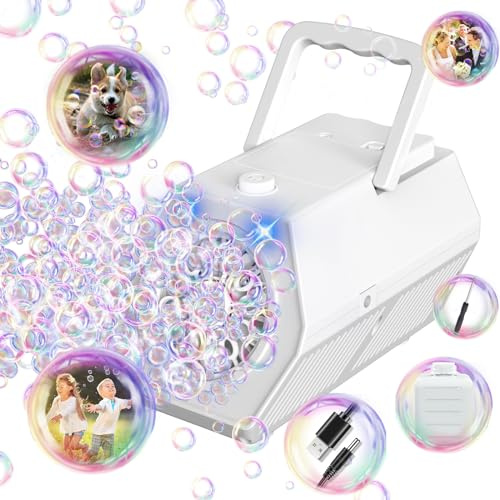 Automatic Bubble Machine for Kids，20000+ Bubbles Per Minute Bubble Blower,Bubble Maker Toys with 26 Holes/lighting/120ML Bubble Solution/Parties,Wedding,Birthday Gifts (White) (White 575)