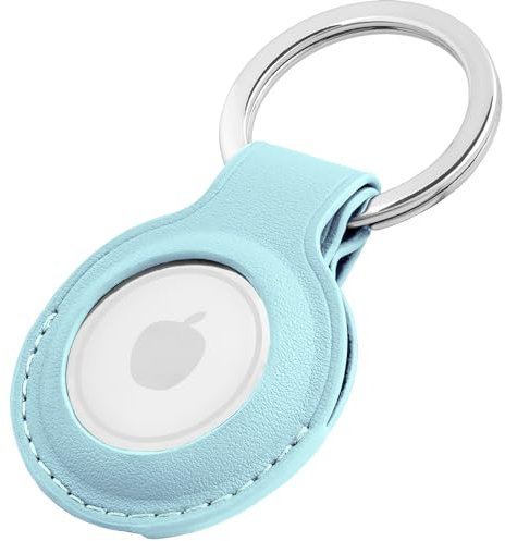 Premium Lederhülle für Apple AirTag - Vegan Leder Case mit Robusten Edelstahl Schlüsselring - Tragbare Schutzhüllen und Zubehör für AirTag Tracker - 1er Hellblau - il Grado