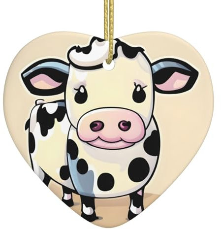 Dibujos animados de vaca lechera de Navidad, decoración de cerámica, bonito colgante en forma de corazón, esencial para celebraciones de vacaciones