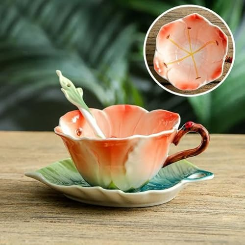 ROCILA 1 tazza da caffè in ceramica da 200 ml con piattino a forma di fiore, squisita tazza da tè pomeridiano, latte, tazza da caffè per la colazione a casa, regalo di compleanno