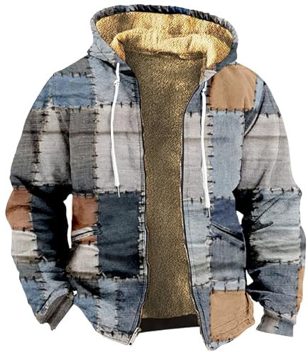Generisch Men Jacket Winter, Herren Kariertes Winterjacke Thermohemd Fleece Gefüttert Freizeit Jacke Mit Kapuze Flanell Karohemd Holzfäller Hemden Elutex Fell Jacken (4XL, Blau)