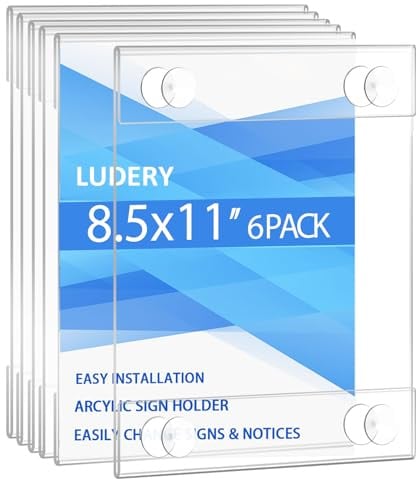 Ludery Lot de 6 supports de panneau de fenêtre en acrylique de 21,6 x 27,9 cm avec 4 ventouses, cadres en acrylique transparent, support mural de fenêtre en verre, support de panneau publicitaire pour