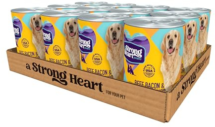 A Strong Heart Wet Dog Food, Beef, Bacon & Cheese Flavor - 13.2 oz Cans (Pack of 12), Made in The USA with Real Beef