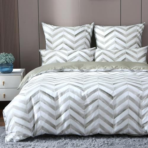 MILDLY Satin Bettwäsche 135x200 Baumwolle, Geometrische Kühlende Bettwäsche-Sets Weich & Atmungsaktiv mit Reißverschluss Popper