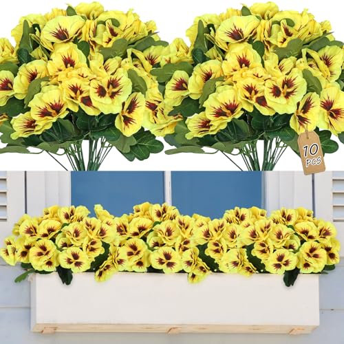 SOMYTING 10 Bündel Kunstblumen wie Echt Balkon Künstliche Blumen Außenbereich UV-beständig Wetterfest Künstliche Balkonpflanzen Balkonblumen für Haus Fensterbank Hochzeit Dekor (Gelb)