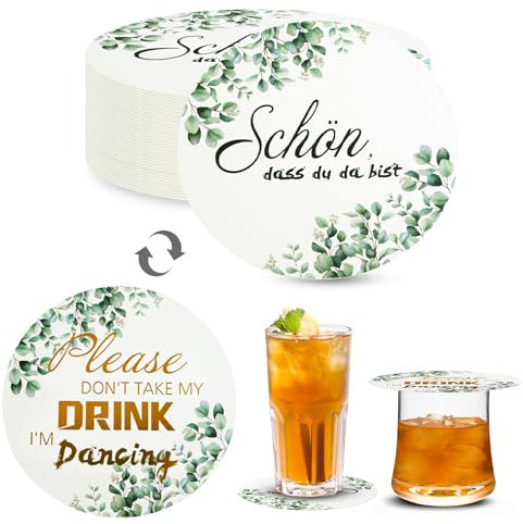 RAFIYU 40 Dessous de Verre, sous Bocks - Schön DASS du da Bist, Dessous de Verre Ronds en Verre imprimés Double Face, comme décorations de Table pour Les Mariages, Anniversaires et baptêmes
