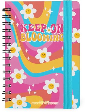 Legami Wochenplaner mit Spiralbindung, klein, 12 Monate, Tagebuch von Januar 2025 bis Dezember 2025, faltbarer Planer 2025/2026, Verschluss mit Gummiband, letzte Tasche, Adressbuch, 8,5 x 13 cm, Daisy
