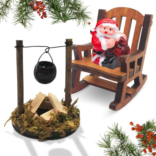 VEQENIFY Mini Lagerfeuer Wichtelzubehör,Miniatur Wichtel Zubehör,Wichtel Zubehör Weihnachten,DIY Puppenhaus Zubehör,Wichtel Zubehör Feuerstelle für Wichteltür Halloween Weihnachten