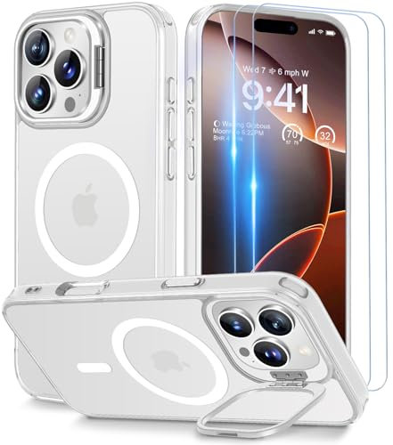 Beeasy for iPhone 16 Pro Max Case MagSafe Phone Case with 2 Screen Protectors and Stand, Military Shockproof Protective Slim Cover, Case for iPhone 16 Pro Max 6.9 Inch, Translucent White
