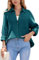 Stamain Musselin Bluse Damen Oversized Lässiges Hemdbluse Damen Blaugrün 3/4 Ärmel Longbluse für Leggings Button Down mit Tasche Freizeit Tunika Hemd Bluse für Frauen L