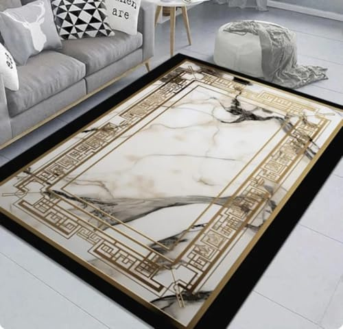 YANGECHEN Schwarz Gold Marmor Teppich Für Wohnzimmer Dekorationen Sofa Tischbereich Teppiche Flur Balkon Lange Bodenmatte Fußmatte 160X230Cm
