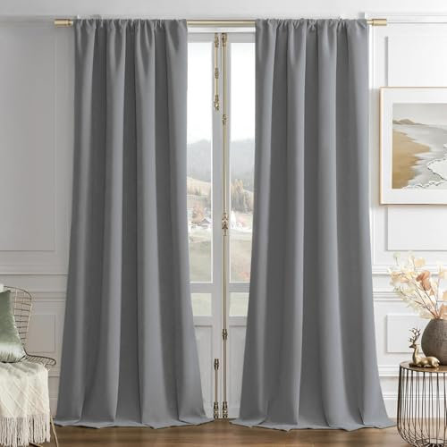 Joydeco 100% Blickdicht Samt Vorhänge mit Kräuselband 2 er Set H 240 x B 140 Grau Schienensystem Schiebevorhang Verdunkelung Thermovorhang Kälteschutz Gardinen Schlafzimmer Wohnzimmer Curtains
