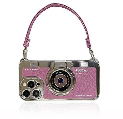 QoKcoahn Case Compatible with iPhone 16 Pro,Cute 3D Vintage Camera Phone Case with Hand Strap Unique Cool Silicone TPU Case Shockproof Protective Case Women Girls for iPhone 16 Pro Purple