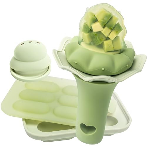 Moonkie Fruchtsauger Baby mit Gefrierschrank Tablett, BPA-Frei Silikon Fruchtschnuller mit Zwei Größen Beutel, 4 Monate+ Zahnungshilfe, Geschenk zur Babyparty, 1 Stück(Estragon)