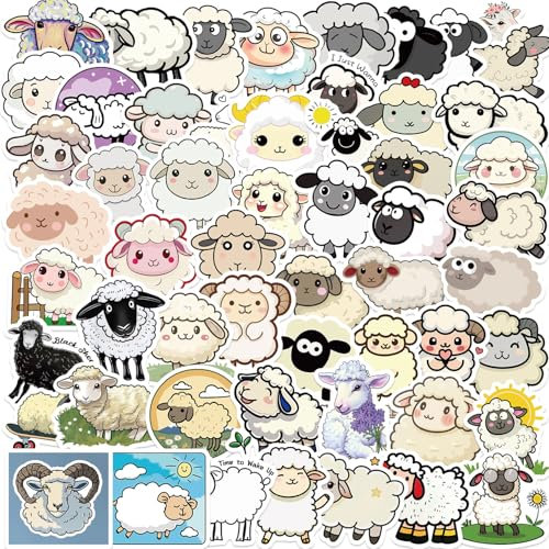 Kleines Schaf Aufkleber Schafe Sheep Stickers 50 Stück Skateboard Graffiti Aufkleber Motorräder Fahrrad Snowboard Gepäck Laptop Auto Koffer für Kinder und Jugendliche Wasserdichte Vinyl Aufkleber
