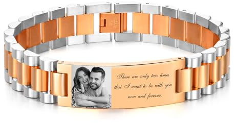 XUANPAI Armband mit Foto Armband Herren mit Gravur - Personalisiertes Partnerarmbänder mit Namen Bild Verstellbare Fotoarmband Fotogeschenk zum Geburtstag Jahrestag Weihnachten (H-Roségold)