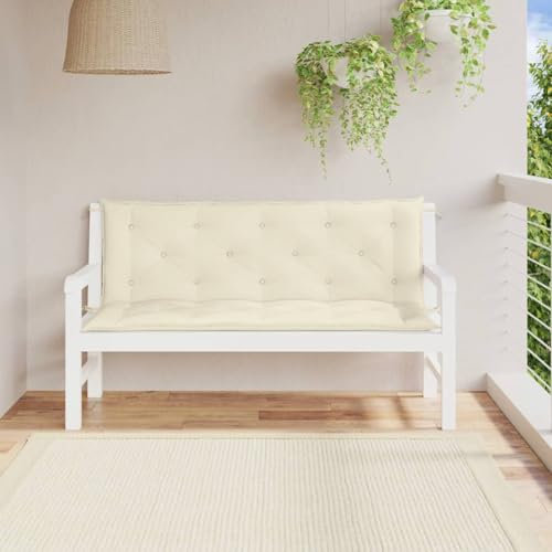 Sufrk Gartenbank-Auflage Sitzauflagen FüR BäNke Sitzkissen Sitzbankauflage Bankkissen Bankauflage Cremeweiß 150x(50+50) x7 cm Oxford-Gewebe