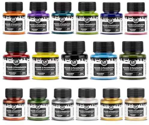 LM-Kreativ Porzellanfarbe Set 17 x 45 ml - Color Cosmos - Spülmaschinenfest, Glas- und Keramikfarbe, Ideal zum Tassen Bemalen, Keramik Bemalen, Kreative Projekte auf Glas, Keramik, Porzellan