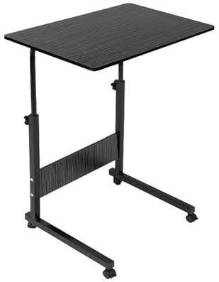 CROWNSHOP Height Adjustable Mobile Table 40x60(70-80) cm Side Table Workstation Laptop Overbed Multi Table with Metal Frame Rolling Castors - Black