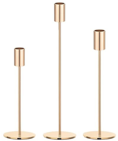 Filltown Gold Candle Holder Set of 3, Candlestick 32/27/22CM, Tall Candle Holder for 3/4 inch Pillar Candle Decorations, Mantels, Weddings, Dinner Parties, Table Centerpieces