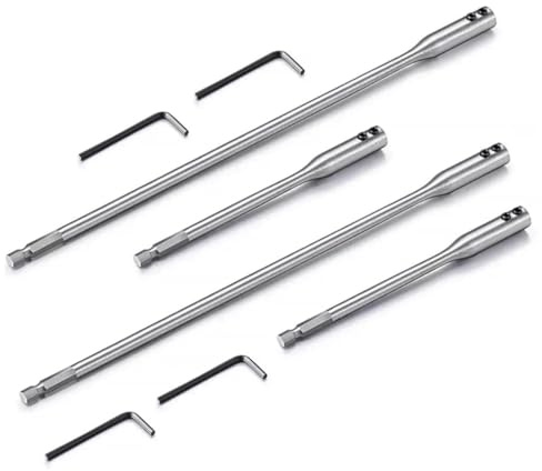 4pcs Drill Bit Extension Set 6 & 12 Long High-Carbon Steel Wood Spade Drill Bit Extender Extension Set for Wood Turners Furniture Carpentry and Construction with Allen Keys 1/4 Hex Shank