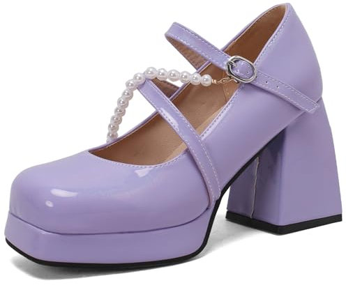 Donna Tacco a Blocco Plateau con Plateau Mary Jane High Scarpe Scarpe-240207 Viola Numero 37 EU/38Cn