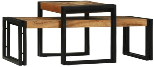 vidaXL Couchtisch Set Massivholz Akazie Minimalistischer quadratischer Tisch für Wohnzimmer Kompakte Gestaltung für Innennutzung Stilvoll modern funktional langlebig