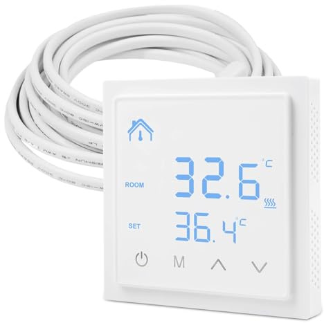 Thermostat numérique, thermostat intelligent, thermostat d'ambiance pour chauffage au sol, thermostat d'ambiance avec écran tactile et câble de 300 cm, thermostat mural, régulateur de température