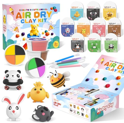 Lufttrocknendes Modellierknete Set für Kinder-10 Boxen Themen-Modellierknete mit Werkzeugen, Anleitungen&Aufbewahrung,sauberes Bastelgeschenk für Weihnachten für Jungen&Mädchen ab 4 5 6 7 8 9 Jahren