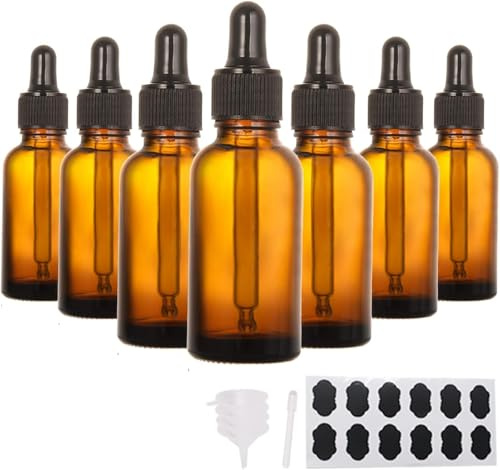 YBCPACK Lot de 24 flacons compte-gouttes 50 ml en verre ambré avec pipette, étiquettes, stylo et entonnoirs – Flacons réutilisables pour huiles essentielles, cosmétiques et préparations maison