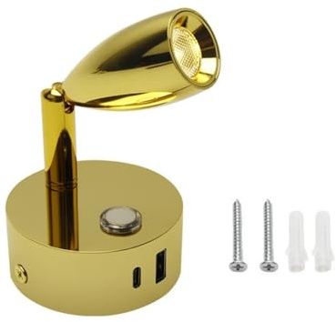 SMTYXS 12V Caravan Leselampe Touch Wandleuchte For Camper Boot Dimmerschalter Mit 2 USB-Ladegeräten RV-Anhänger(Cool White 6000K,Golden)