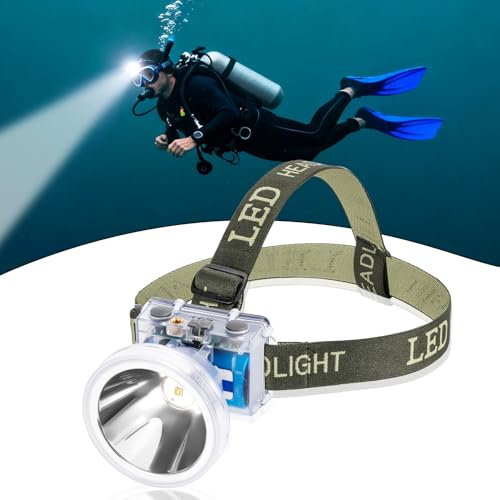 Venlon Rechargeable Diving Headlamp, 4 Modes Headlight with Battery Level Indicator,10H Runtime Dual Switch Scuba Dive Light with Battery & USB Charger Cable
