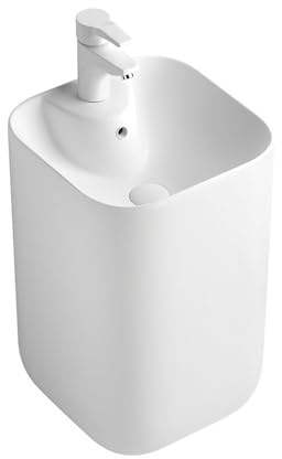 Autoportant Lavabo sur pied coloré, lavabo en céramique avec trop-plein, de salle bain monobloc moderne(Blanc)