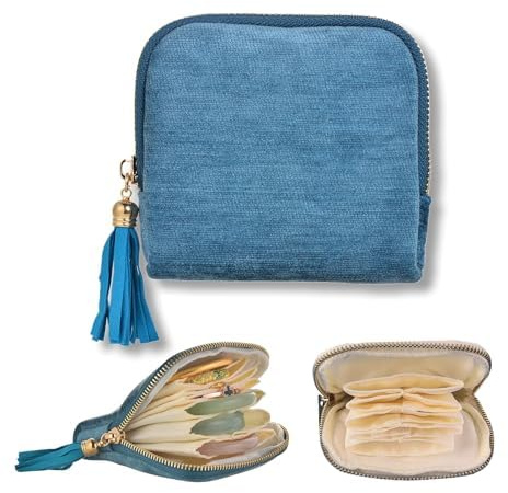 SHOFUL Kleines Reise Schmucketui, weicher Samt, Organizer Tasche für Armreif, Armbänder, große Ohrringe, Perlenkette, Kratzfest und tragbar, für Reisen und den täglichen Gebrauch (Blaugrün)