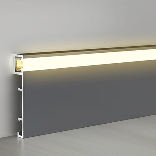 RENLXFI Moldura Iluminacion Zócalo LED De Aluminio, Tira De Luz LED De 5 Cm De Alto, Canal Difusor Con Pantalla Para El Hogar, Sala De Estar, Dormitorio Y Cocina.(Gray,L 3M/9.8fT)