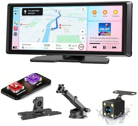 ESSGOO 8 Pulgadas Pantalla Carplay Coche Android Auto con Cámara de Reversa | Apple Car Play Inalámbrico,Pantalla Táctil IPS,Portátil Radio Coche,Bluetooth 5.3,Airplay,Mirror Link,Voz,Navegación GPS,AUX