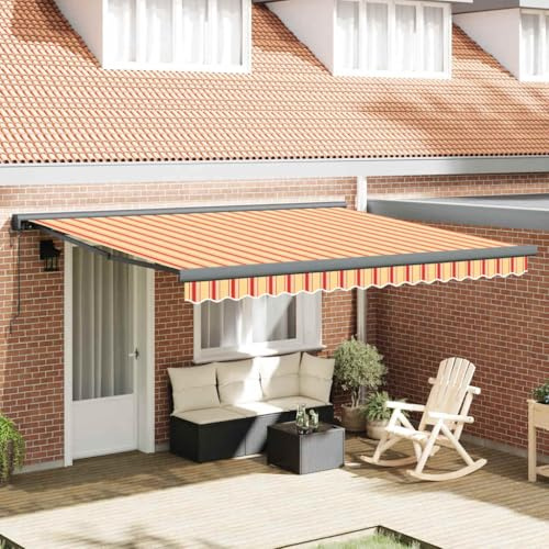 Owoxanthellate Tenda da sole balcone giallo bianco 4 x 3 m allungabile telaio in alluminio motorizzato con telecomando UV pergolato terrazze protezione solare per giardino caffetteria ristorante