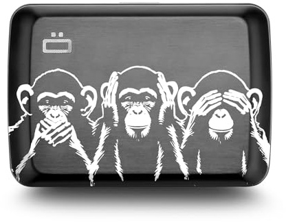 ÖGON -DESIGNS- Porte-Cartes en Aluminium avec Fermoir en métal, Protection RFID Contre la fraude et la démagnétisation, Portefeuille Compact, modèle Smart Case Oslo (Gravure Monkeys)