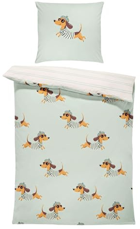 MTOnlinehandel Dackel Bettwäsche 135x200 + 80x80 cm, Baumwolle | Kinderbettwäsche für Mädchen und Jungen, Hundeliebhaber Geschenkidee