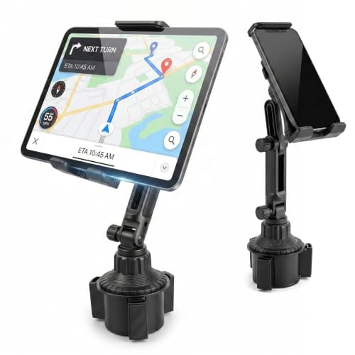 Supporto per tablet per auto, compatibile con 4 a 13, accessorio per auto | tablet y tutti i telefoni cellulari, supporto per bicchieri da auto con braccio girevole regolabile e flessibile