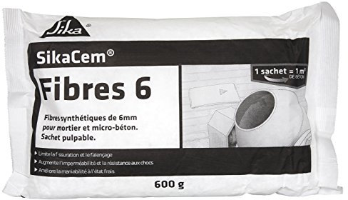 SIKA - Fibre Synthétique pour Enduits et Mortiers - SikaCem Fibres 6 Blanc - Augmente l'imperméabilité et la résistance aux chocs - Limite la fissuration et le faïençage - 600 g