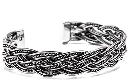 Windalf Großer Armreif Ø 6.8 cm Flechtmuster Zopf Armschmuck Trachtenschmuck Handarbeit 925 Silber
