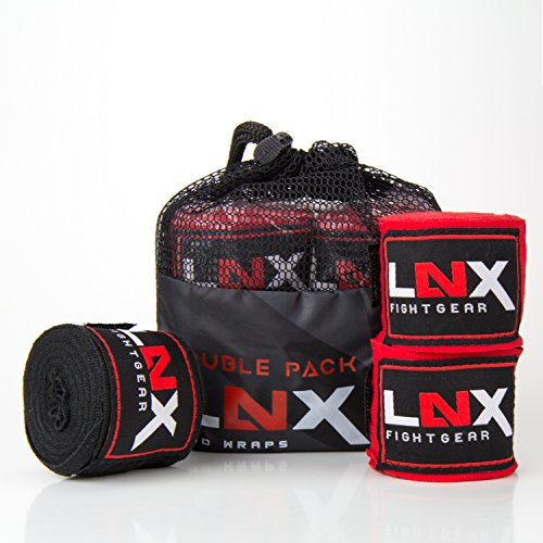 LNX Bandagen/Boxbandagen Doppelpack 3,5m - 350cm Profi Bandagen für Boxen Kickboxen Muay Thai MMA UVM schwarz + rot