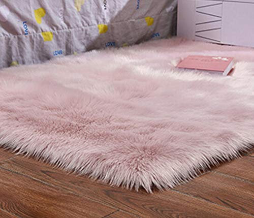 CNFQ Tapis Imitation Toison Moquette Soft Faux Peau de Mouton Tapis de Laine (Haricot Rose, 80x180cm)