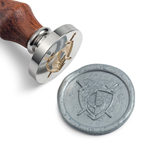 Mceal Wachssiegelstempel, Silberner Messingkopf mit Holzgriff (Ritter, Klinge und Schild)