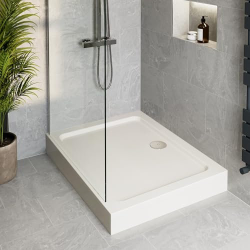 Podium® 1000 x 900 x 140mm White Bathroom Non Slip Tray for Enclosures Cubicles & Wet Room with Waste + Riser Kit, Rectangular