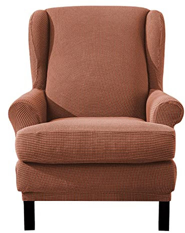 EBETA Jacquard Ohrensesselbezug 2-Teilig Sesselüberwürfe Sesselhussen, Elastisch Sofa Armlehnenbezüge Schonbezug Hussen für Lesesessel, Relaxsessel mit Sitzbezug (Korallenrot)