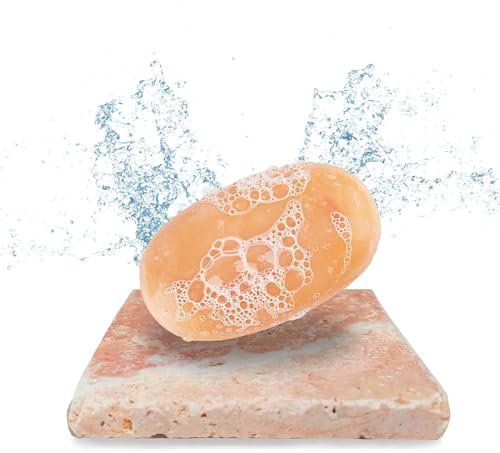 Porte-savon moderne en travertin véritable pierre naturelle avec pieds antidérapants / également comme dessous de verre ou pour décoration, plantes, raclette / 10 x 10 cm (rouge)